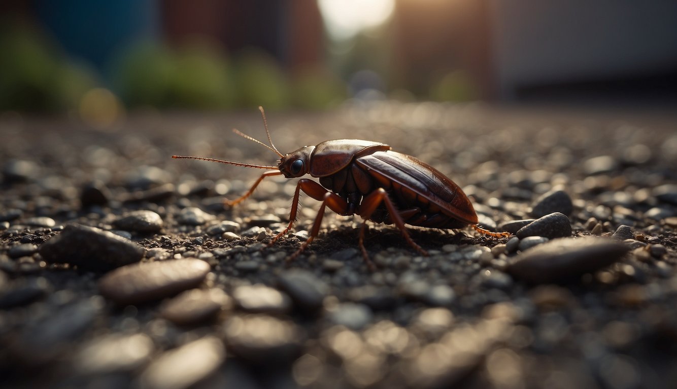 Cockroaches scuttle among debris, unfazed by human presence
