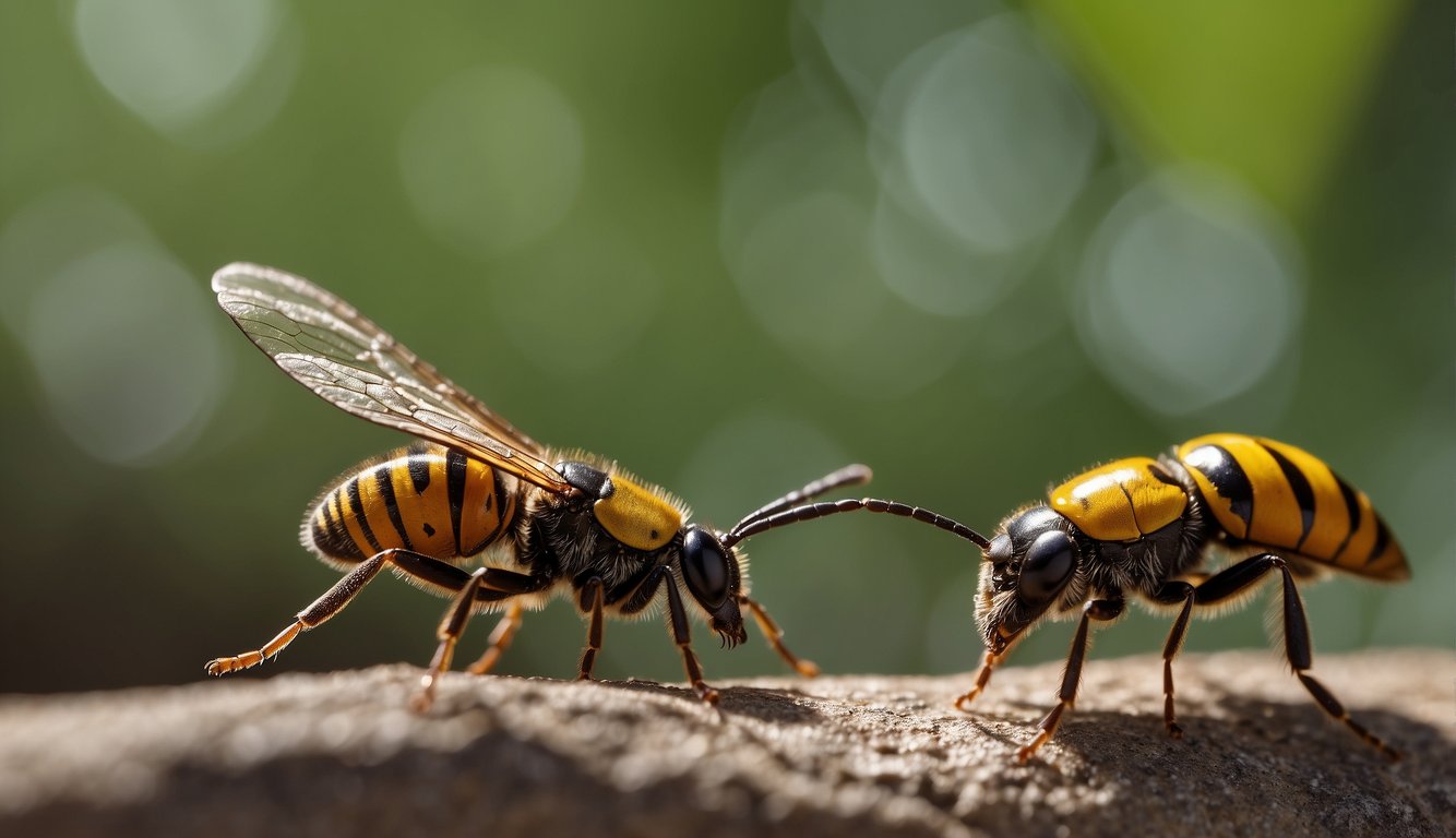 Insects buzz and dance to communicate, depicting a lively scene of interaction and connection through their unique language