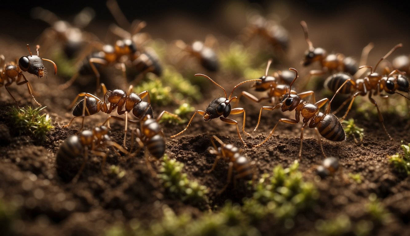 Ants scurry in intricate patterns, constructing tunnels and chambers.

Each colony operates as a synchronized orchestra, working together to build their complex world