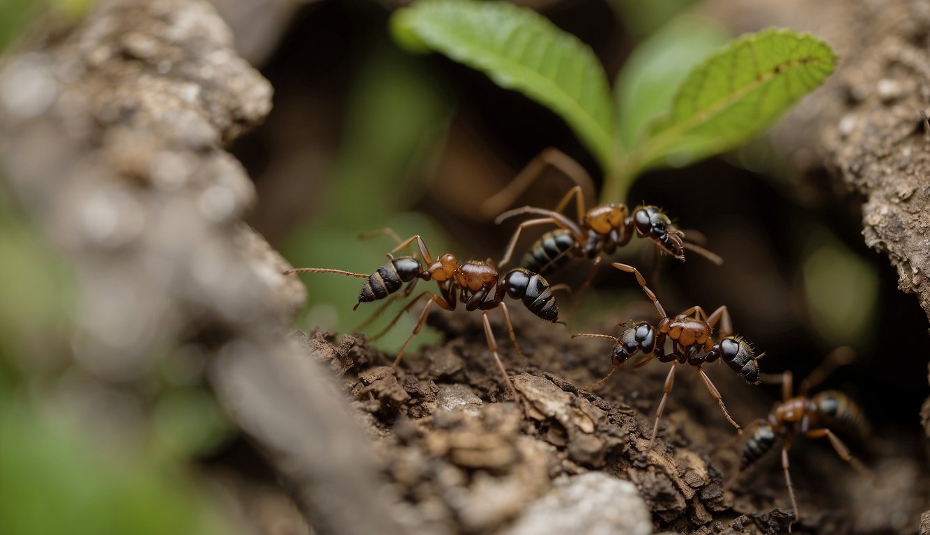 Ants scurry through intricate tunnels, carrying food and caring for their queen.

The colony buzzes with activity as researchers observe and document their fascinating behaviors