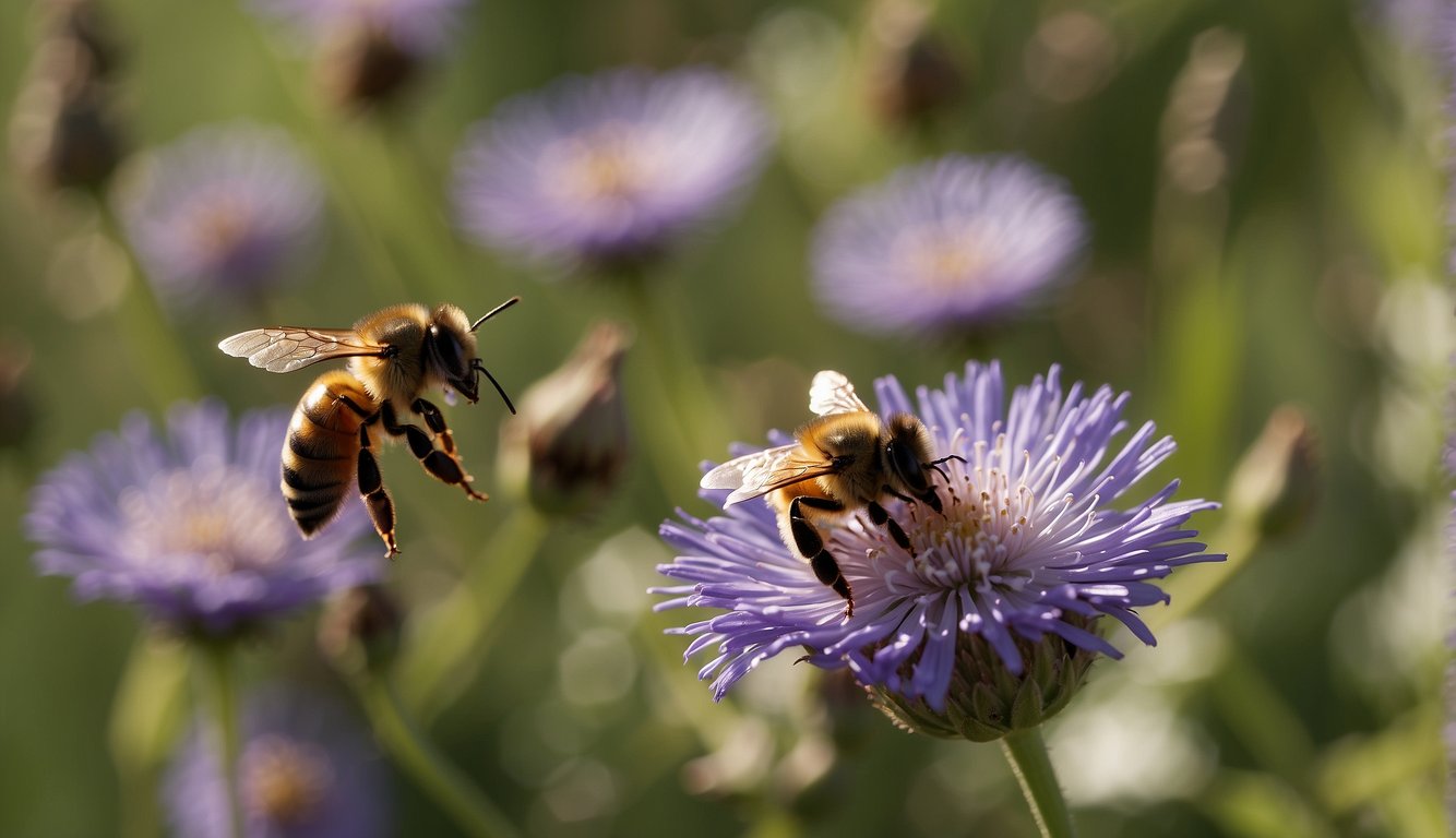 Honeybees busily collect nectar from vibrant flowers, then return to their hive to transform it into delicious honey