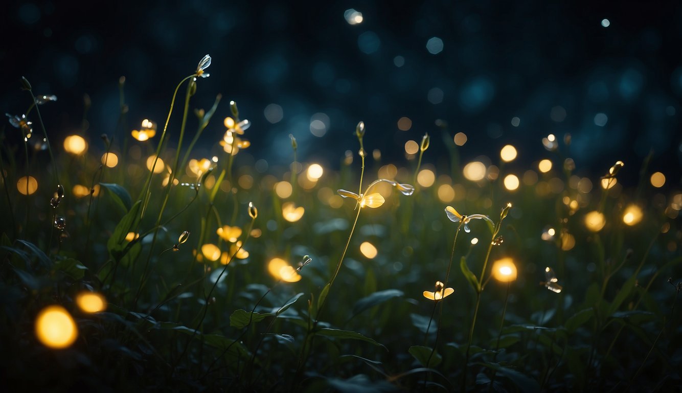 Fireflies dance in the moonlit meadow, their gentle glow illuminating the night sky.

A symphony of twinkling lights creates a mesmerizing display, weaving a tale of love and enchantment in the darkness