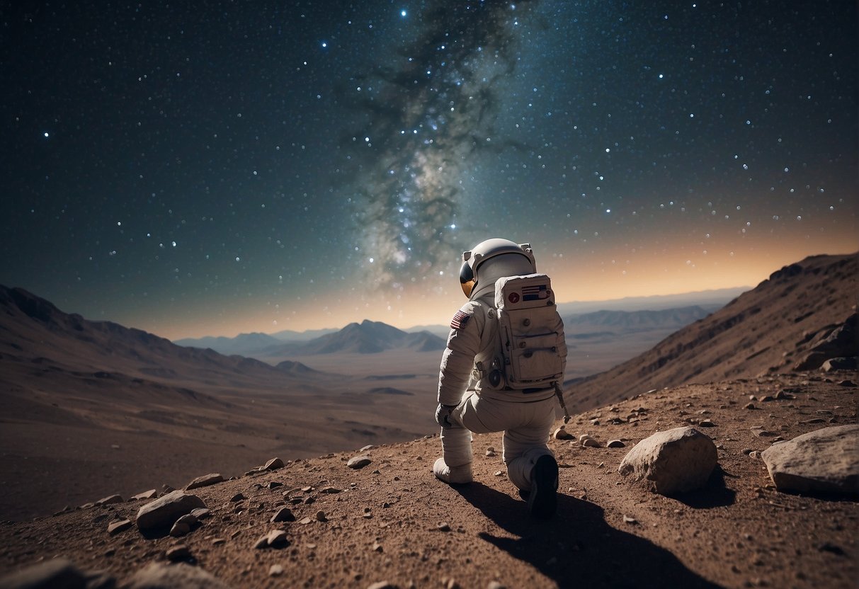 A lone astronaut gazes out into the vast, star-filled expanse, contemplating the emotional and psychological challenges of space exploration