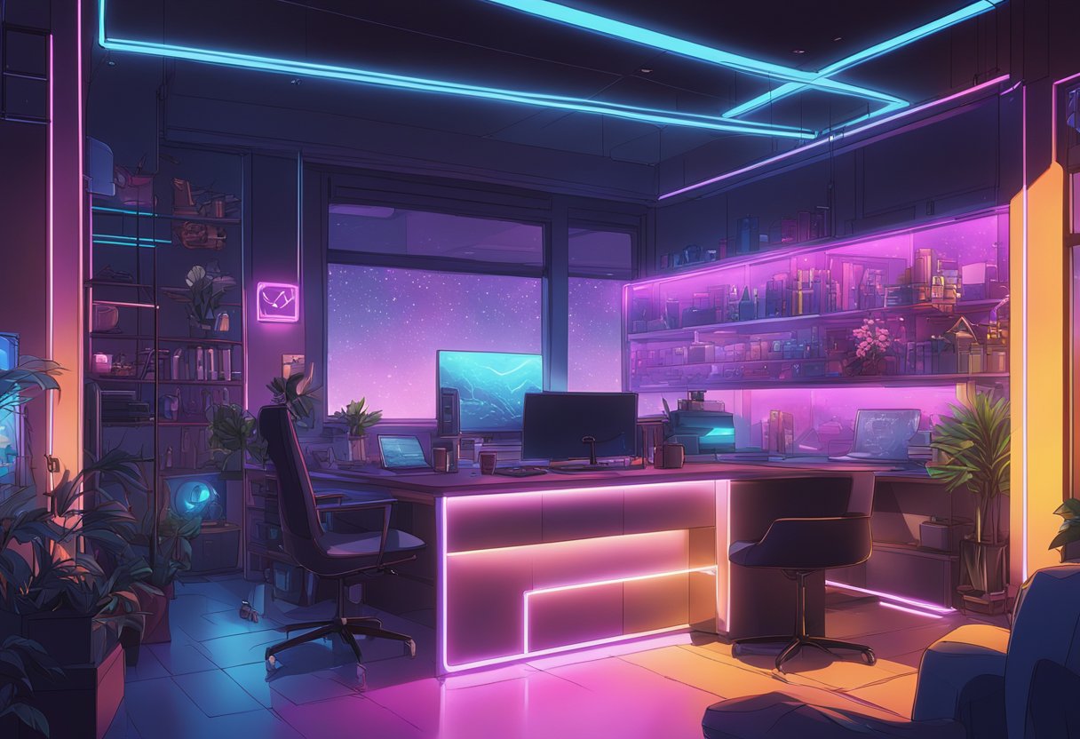 A sleek, modern aesthetic baddie hub with neon lights and edgy decor