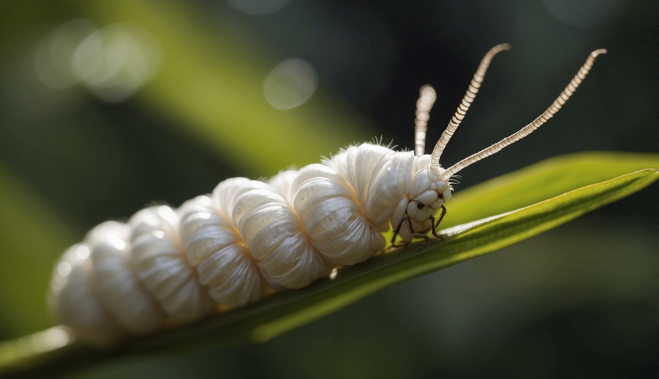 A silkworm spins its cocoon, creating a delicate thread.

The cocoon is harvested and unraveled, revealing the shimmering silk within