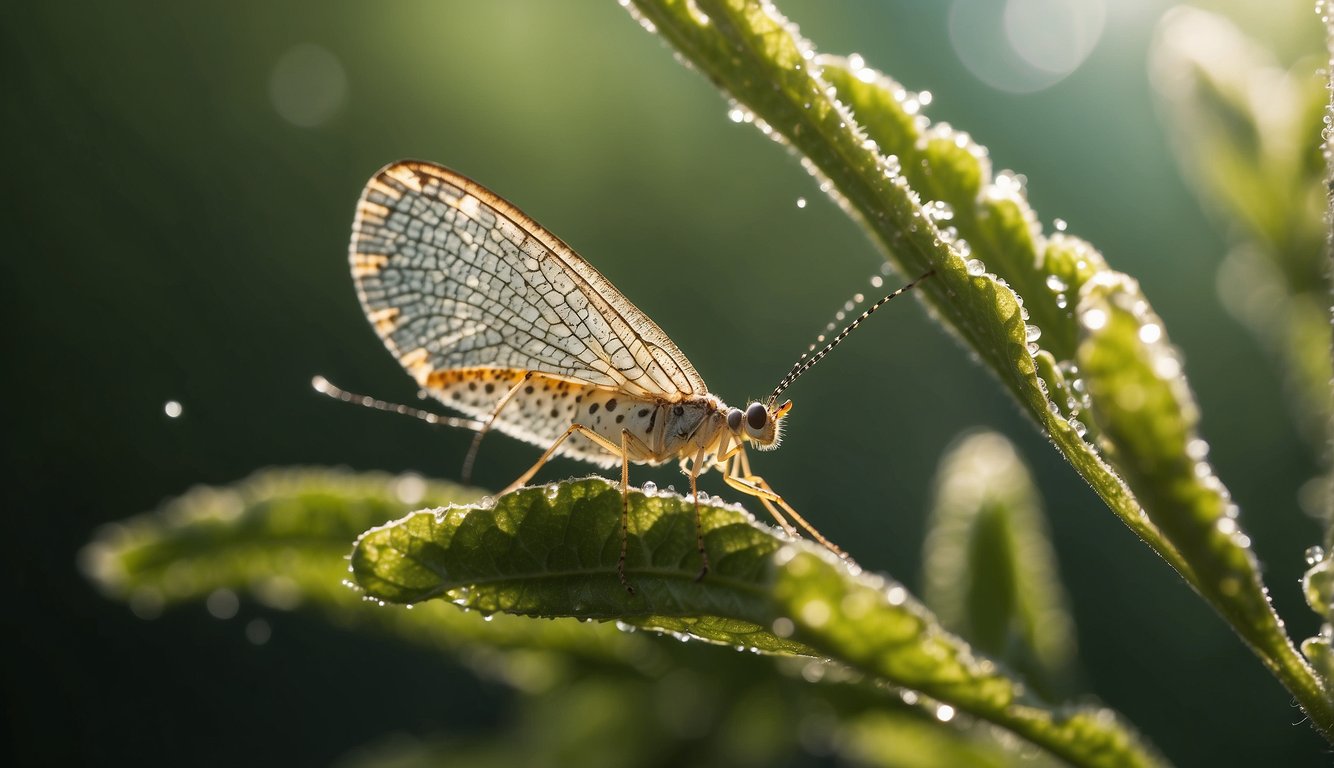 The lacewing hovers near a cluster of aphids, its delicate wings shimmering in the sunlight.

With lightning speed, it snatches its prey in mid-air, showcasing its prowess as a skilled and efficient predator