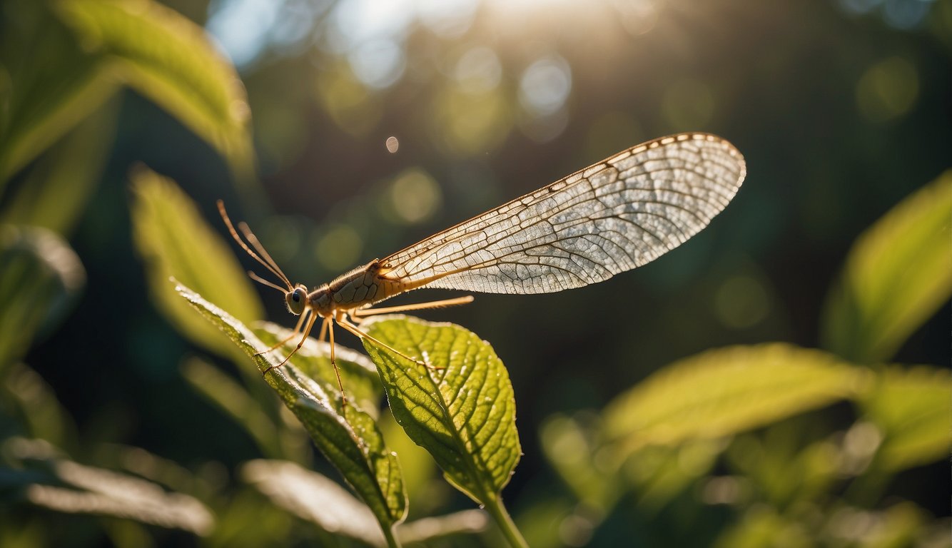 A lacewing hovers above a garden, its translucent wings catching the sunlight.

It stalks its prey with precision, showcasing its delicate yet deadly nature in the insect world