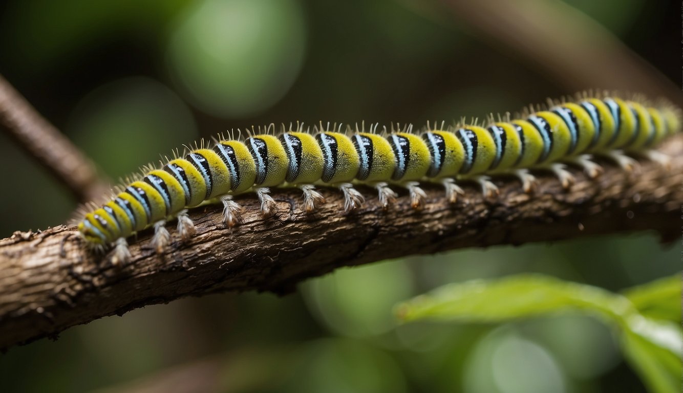 Caterpillars curl into tight spirals or mimic twigs to avoid predators.

They also use bright colors to warn predators of their toxicity