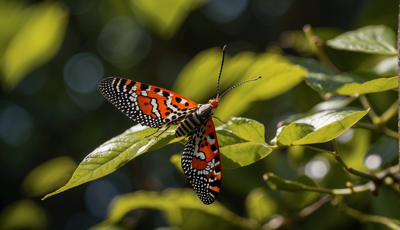 The lanternflies fluttered among vibrant foliage, their colorful wings catching the sunlight.

Below, humans worked to protect their environment from the invasive species