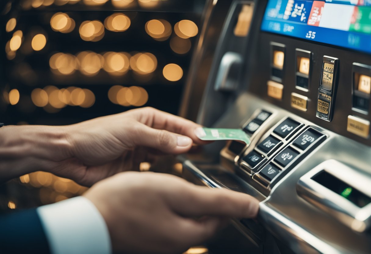 A person inserting a Paysafecard into a casino's deposit machine