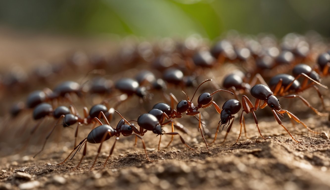 Army ants march in a long line, devouring everything in their path.

They work together to build bridges and tunnels, carrying their eggs and young on their backs