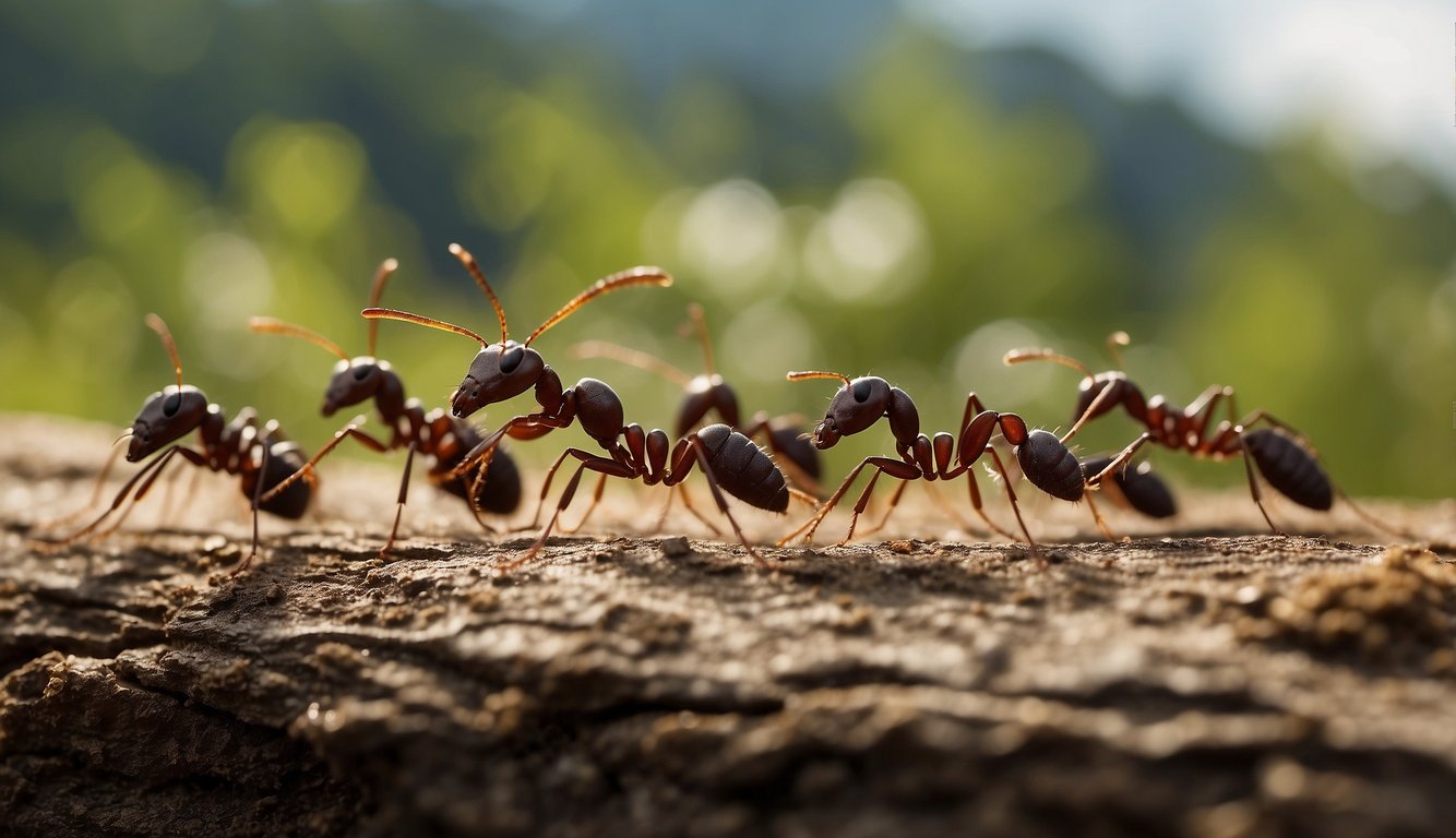 The army ants march in a coordinated formation, carrying prey and defending their colony.

Other animals follow, taking advantage of the ants' hunting prowess
