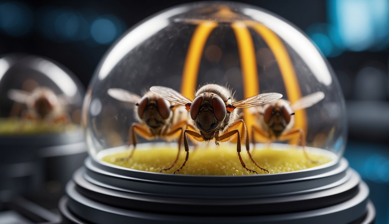 Fruit flies float in a space capsule, surrounded by scientific equipment.

Their tiny bodies are the focus of intense study, representing a new frontier in space research