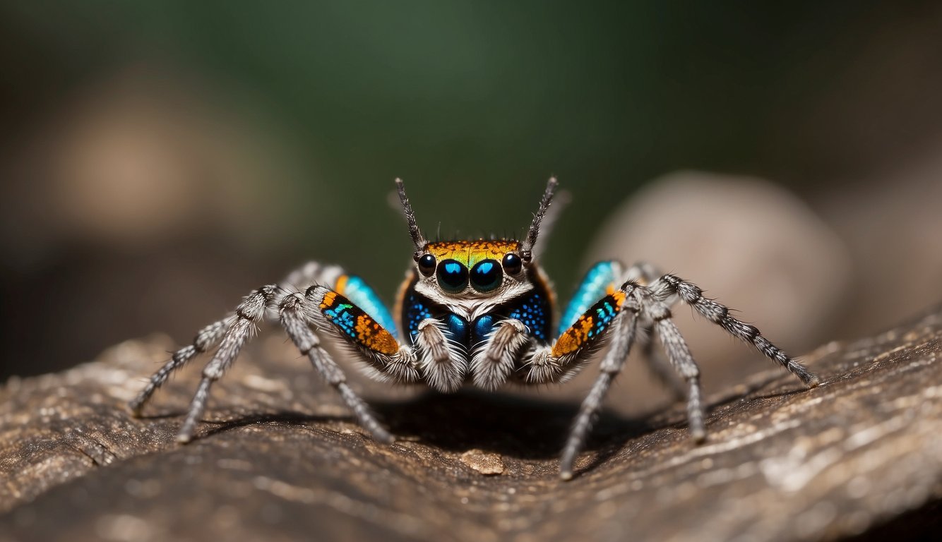 A peacock spider performs a vibrant dance to attract a mate, displaying colorful patterns on its body