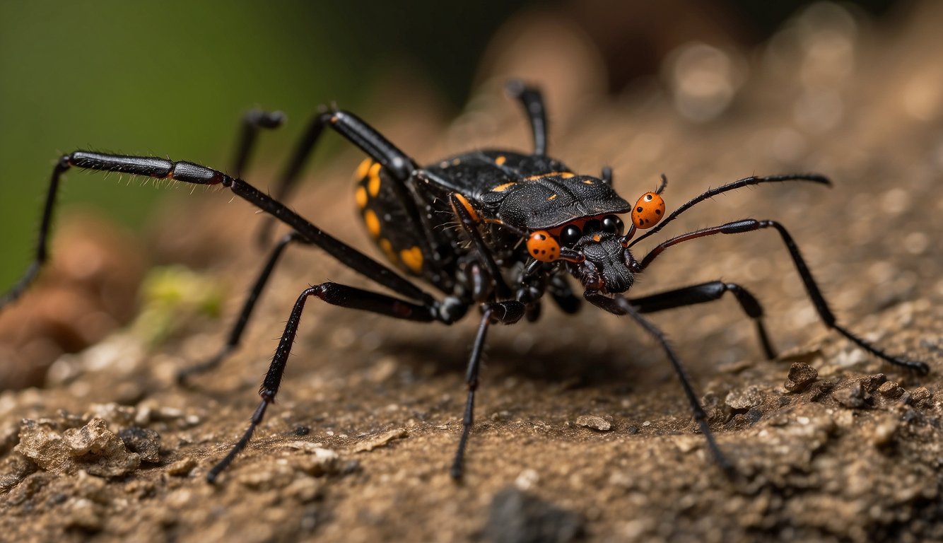The assassin bug lurks in the shadows, its sharp proboscis ready to strike.

It blends seamlessly into its surroundings, waiting to pounce on unsuspecting prey.

Its habitat ranges from tropical forests to urban gardens, making it a deadly hunter in