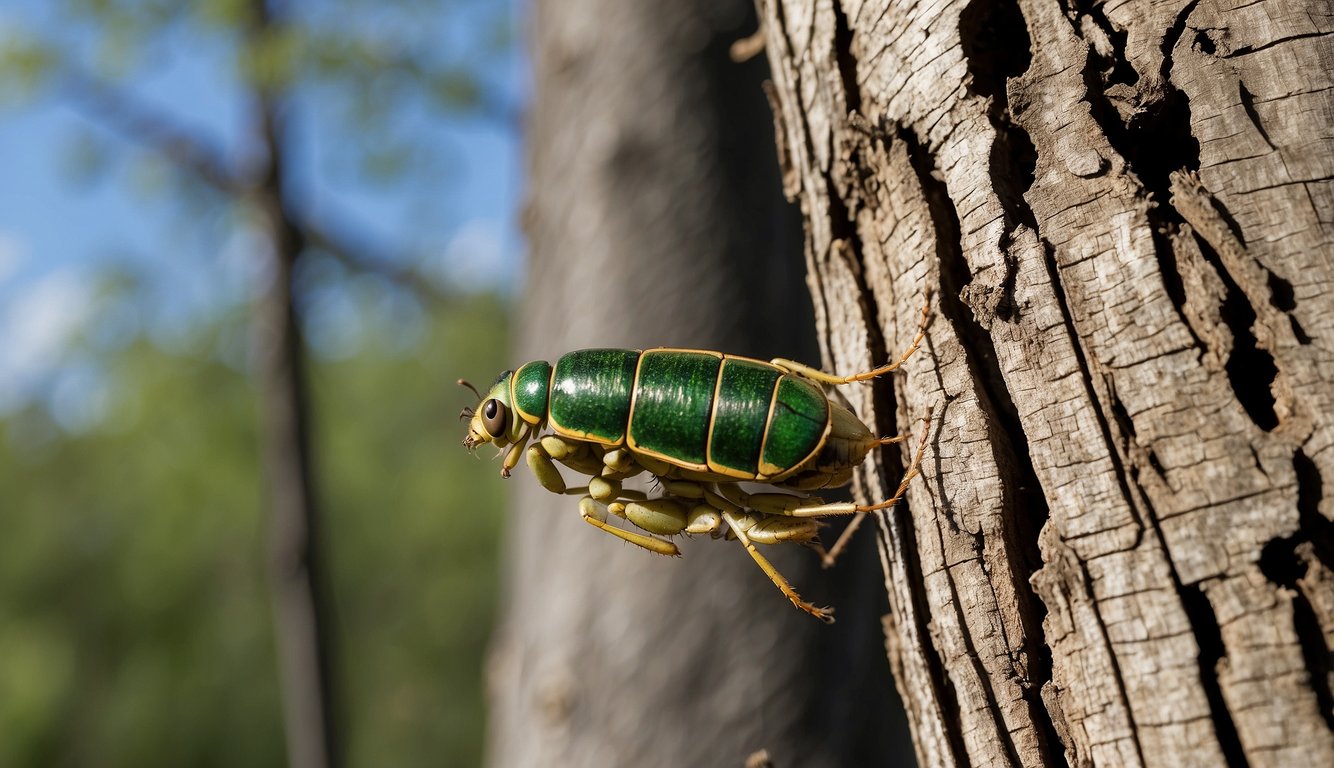 The Emerald Ash Borer infests a forest, leaving dead and dying trees in its wake.

The invasive pest's impact is evident in the decaying ash trees and the surrounding environment