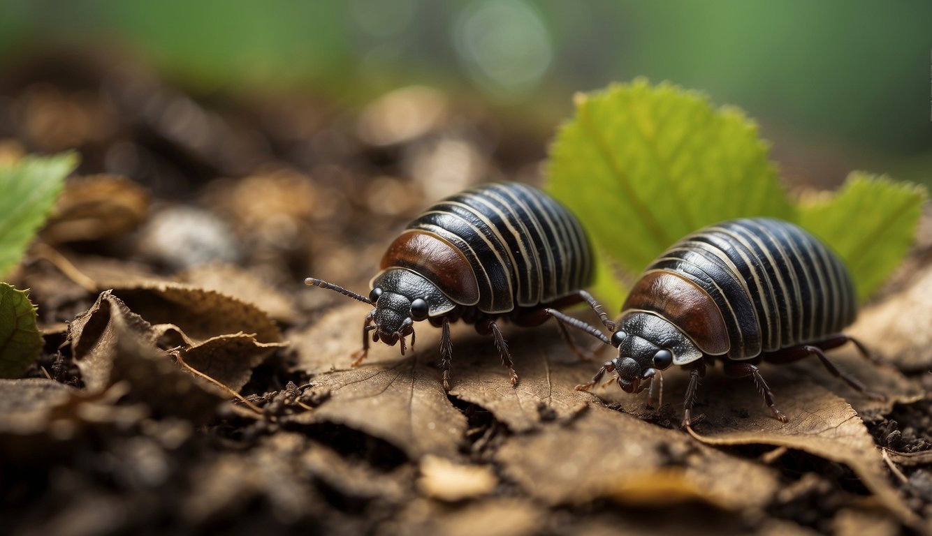 Pill bugs recycle decaying matter, navigating through leaf litter and soil.

They interact with fallen leaves, twigs, and other organic material, contributing to the ecosystem's health