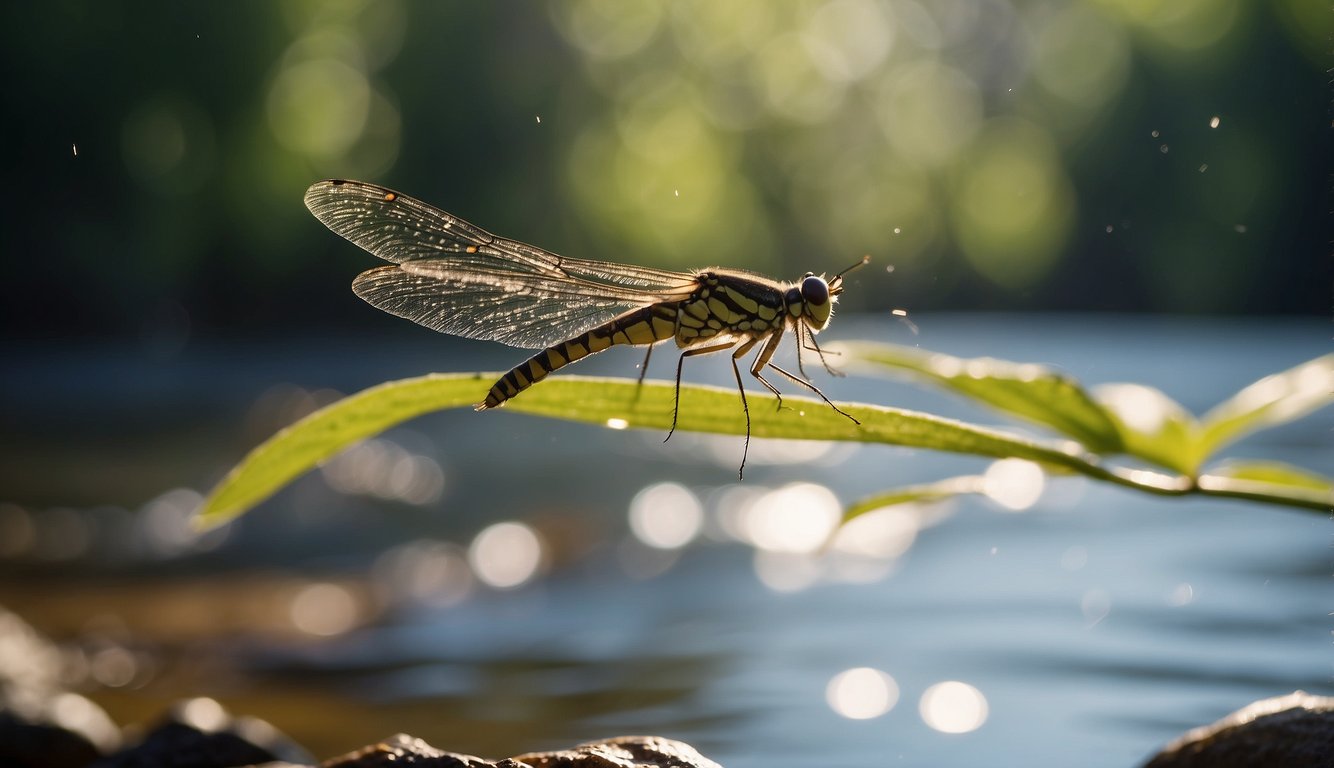Mayflies hover above a shimmering river, their delicate wings catching the sunlight.

They dance in the air, their short lives a beautiful spectacle