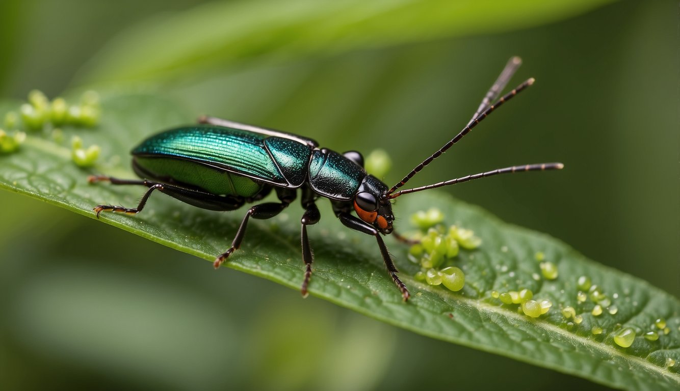 Damsel bugs patrol the vibrant green leaves, hunting down tiny pests that threaten the agricultural crops.

The bugs move swiftly, their slender bodies blending into the foliage as they work tirelessly to protect the plants