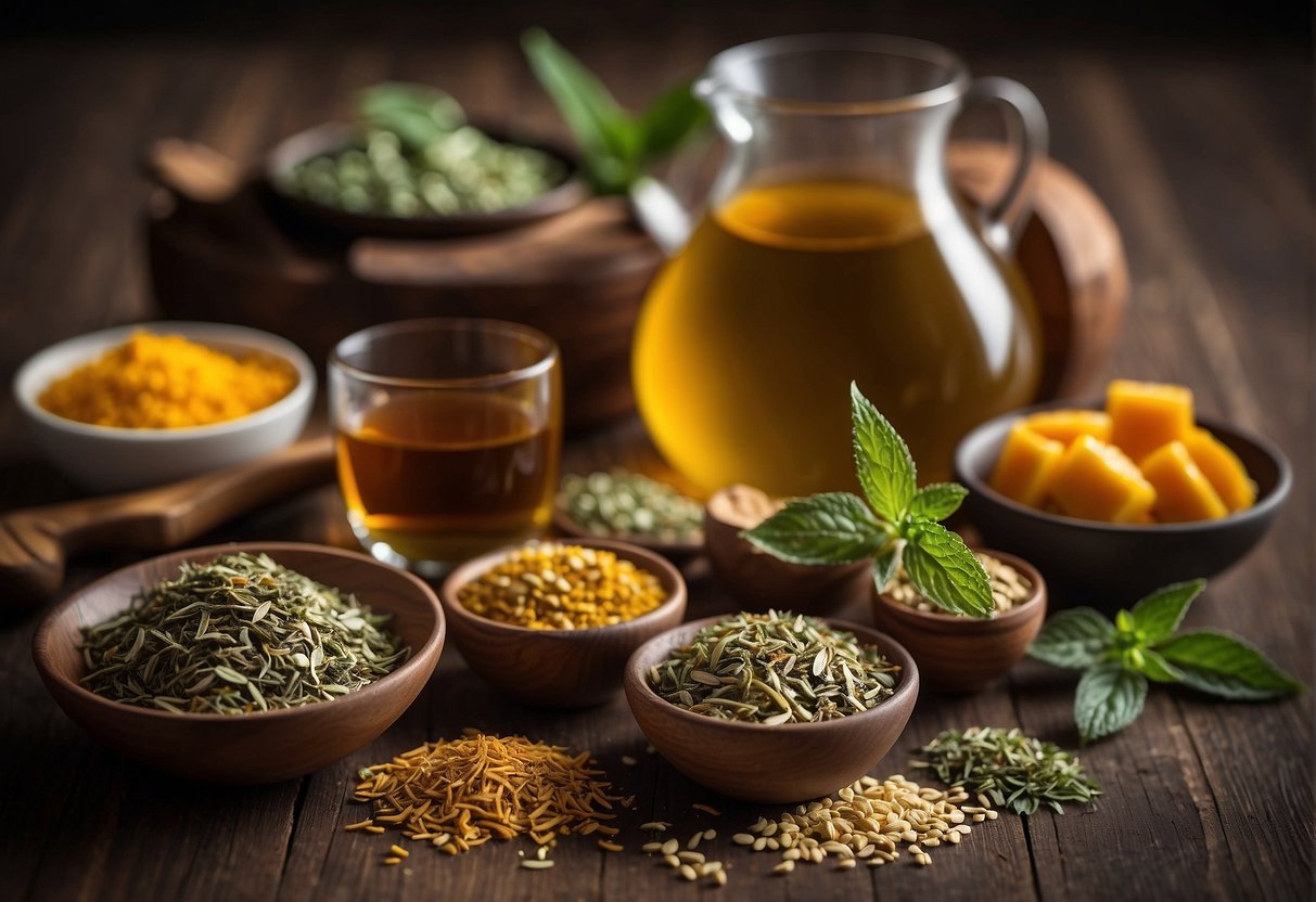 A variety of teas arranged with keto-friendly ingredients, such as stevia and MCT oil, next to a list of recommended options for keto diet