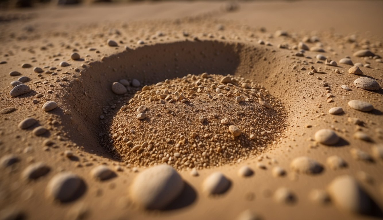The antlion pits are scattered across the desert floor, resembling small, perfectly round craters.

The edges are lined with loose sand, creating a funnel shape that leads down into the hidden lair of the antlion