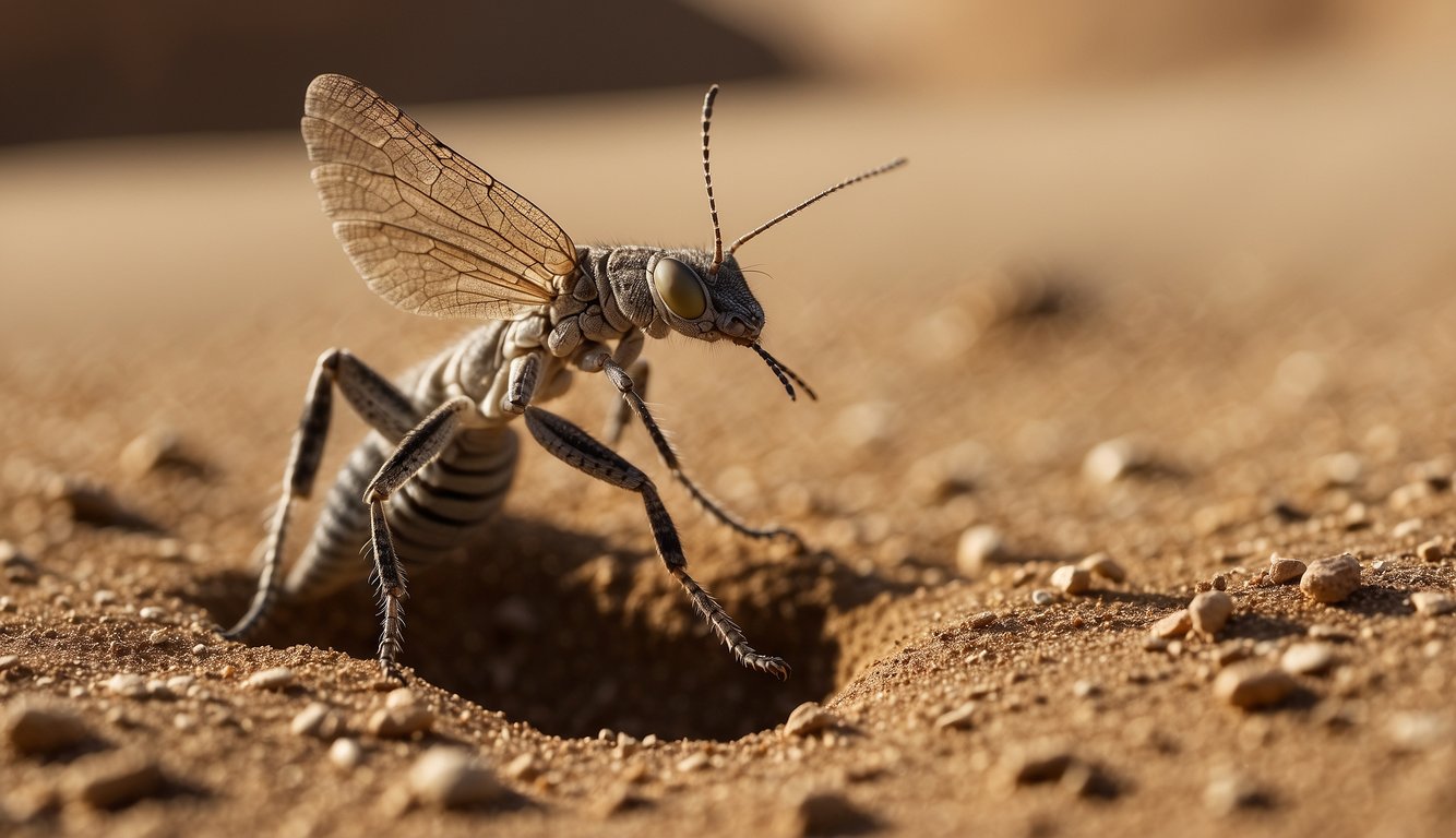 The antlion meticulously constructs a funnel-shaped pit in the desert sand, patiently waiting for unsuspecting prey to stumble into its ingenious trap