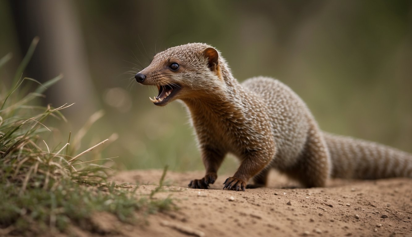 A mongoose gracefully pounces on a snake, showcasing its varied diet and snake-fighting skills