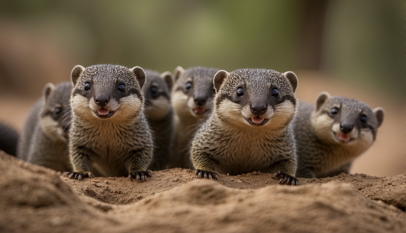 Mongooes gather in a tight-knit group, communicating through body language and vocalizations.

They work together to fend off a snake, using coordinated movements and strategic positioning