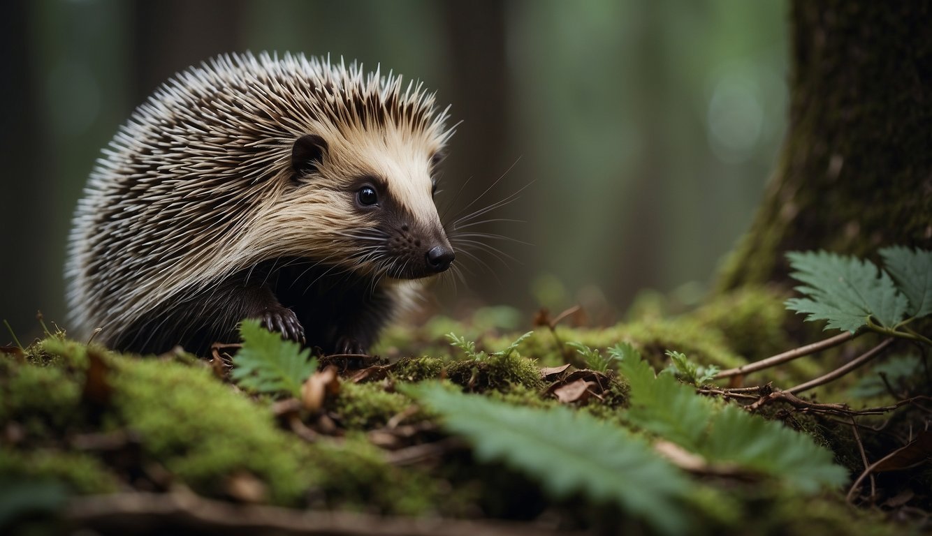 A porcupine quill pierces through a fallen leaf, showcasing nature's sharp mystery in the forest underbrush