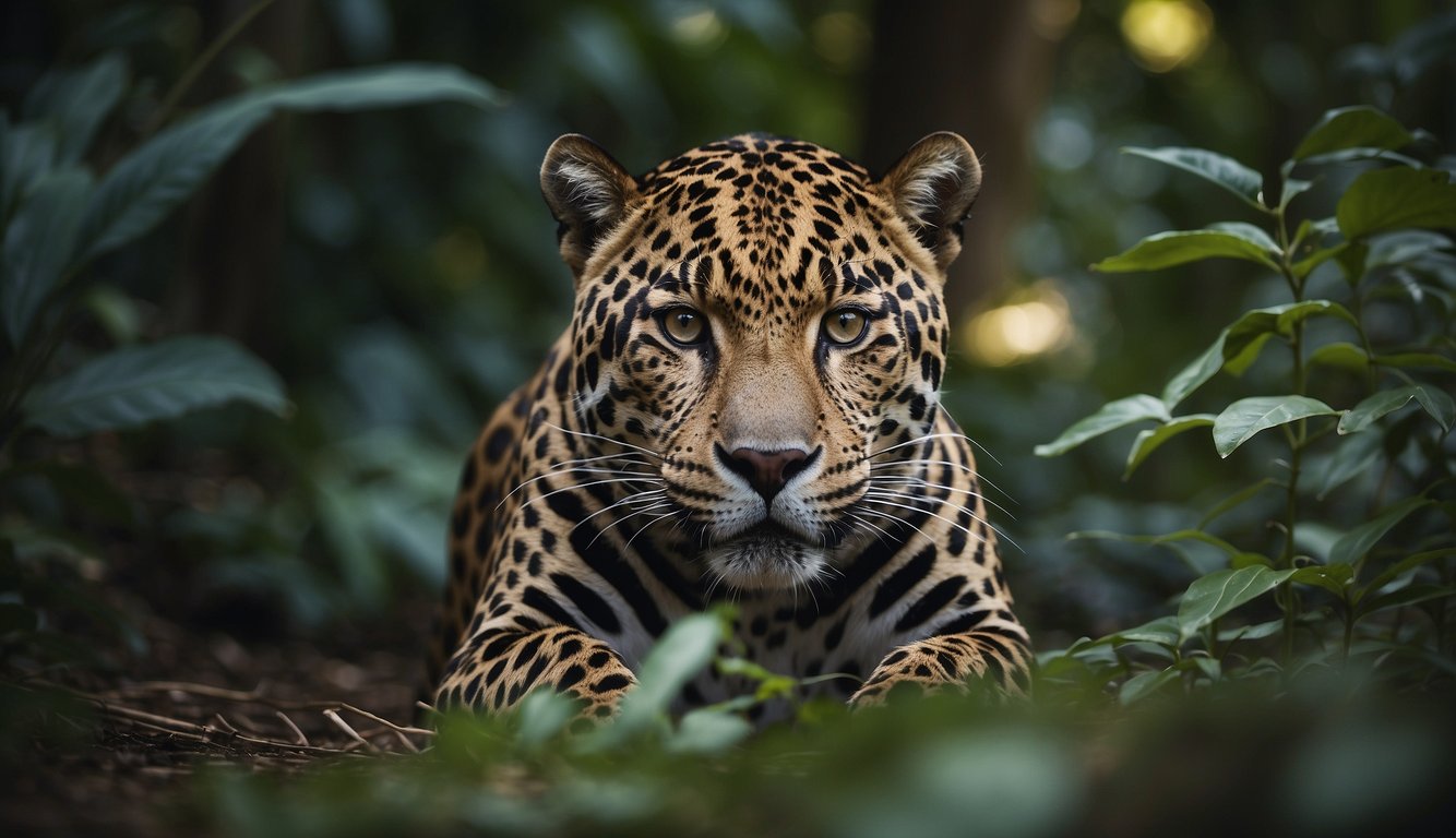 A jaguar crouches in the dense foliage, its eyes fixed on a group of unsuspecting prey.

With a sudden burst of speed, it pounces, capturing its meal with deadly precision