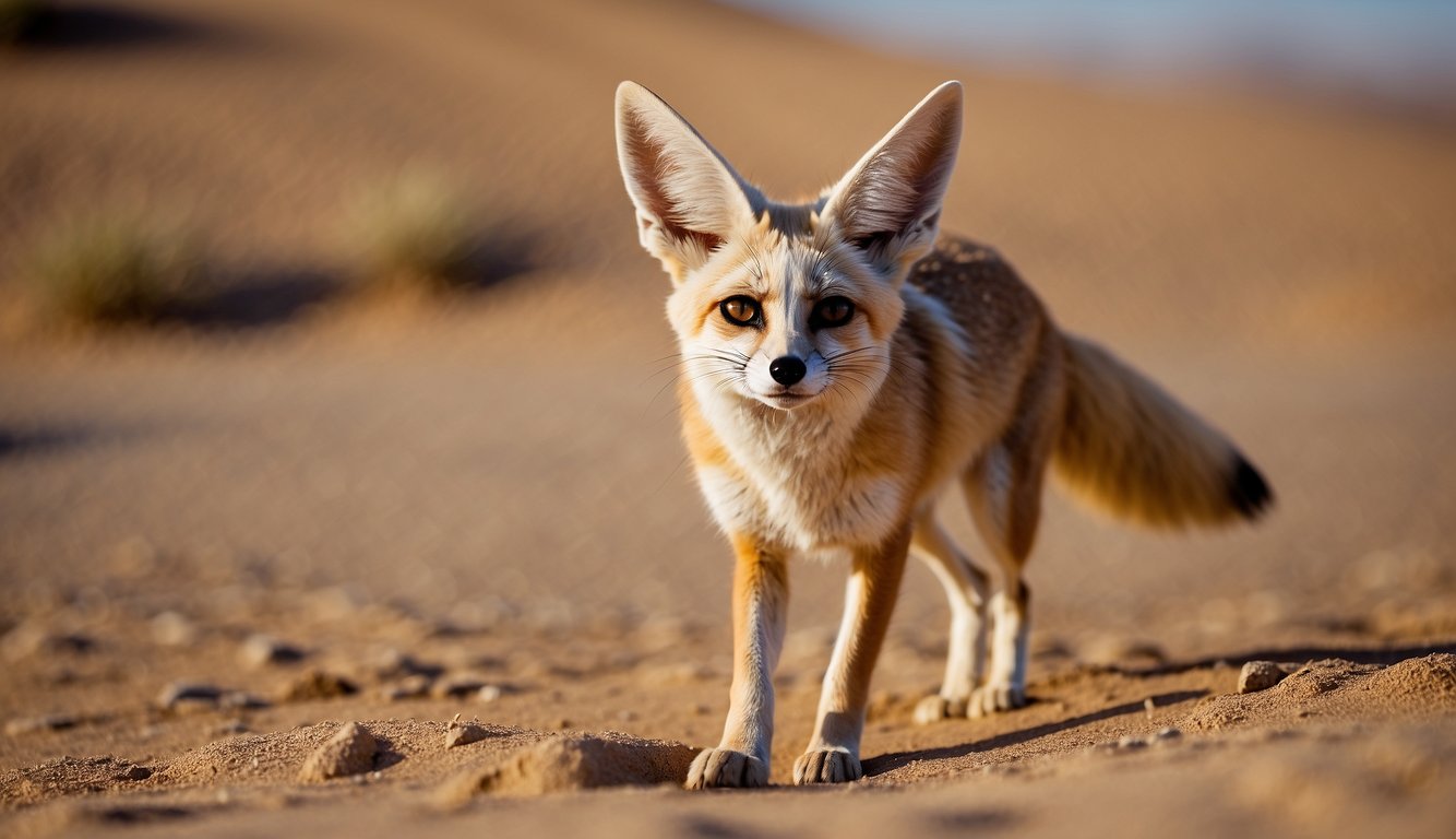 The Fennec Fox stalks its prey in the sandy desert, its large ears alert for any sound.

It pounces with lightning speed, securing its next meal