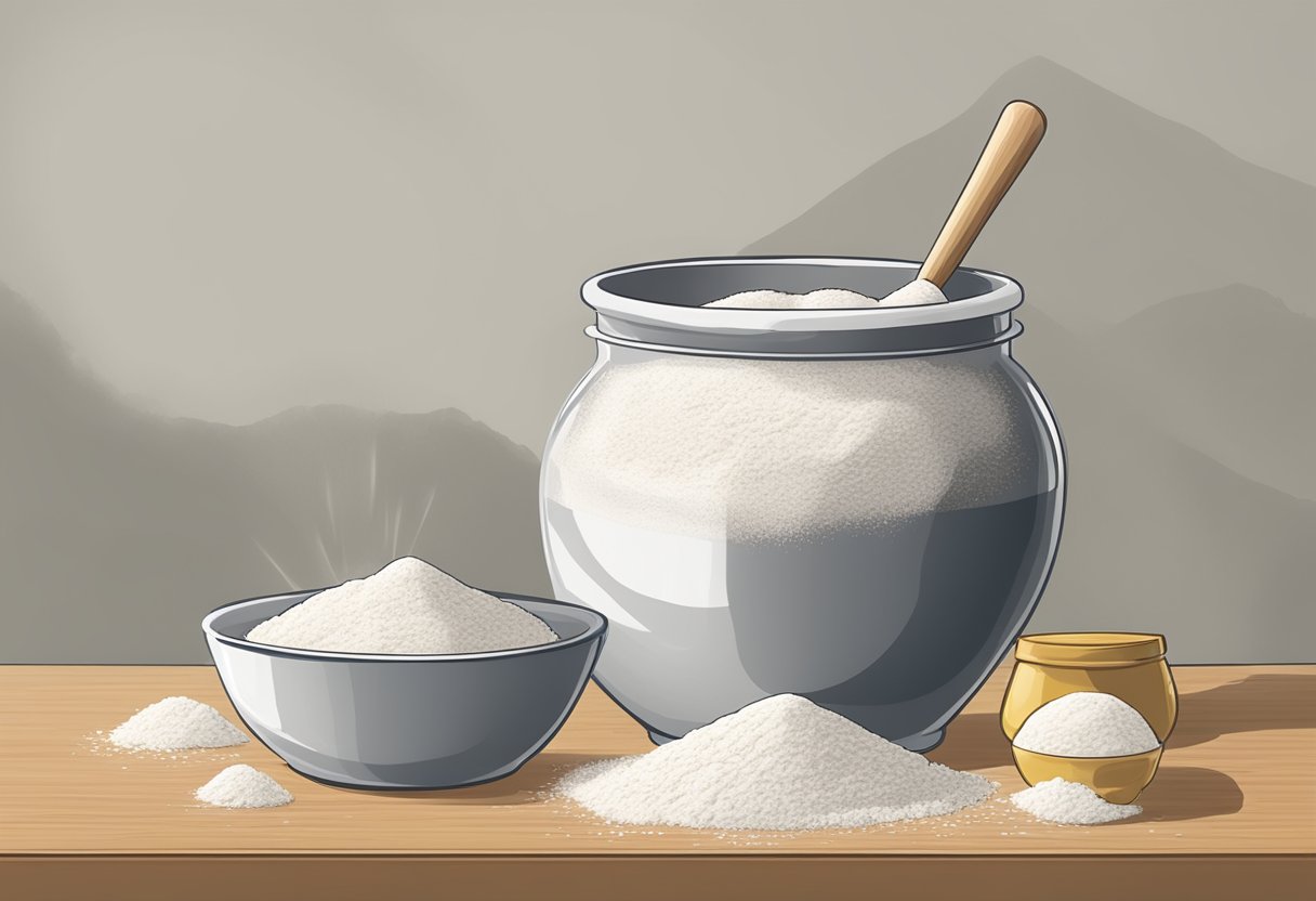 A bowl of flour, water, yeast, and salt being mixed together to form a smooth dough