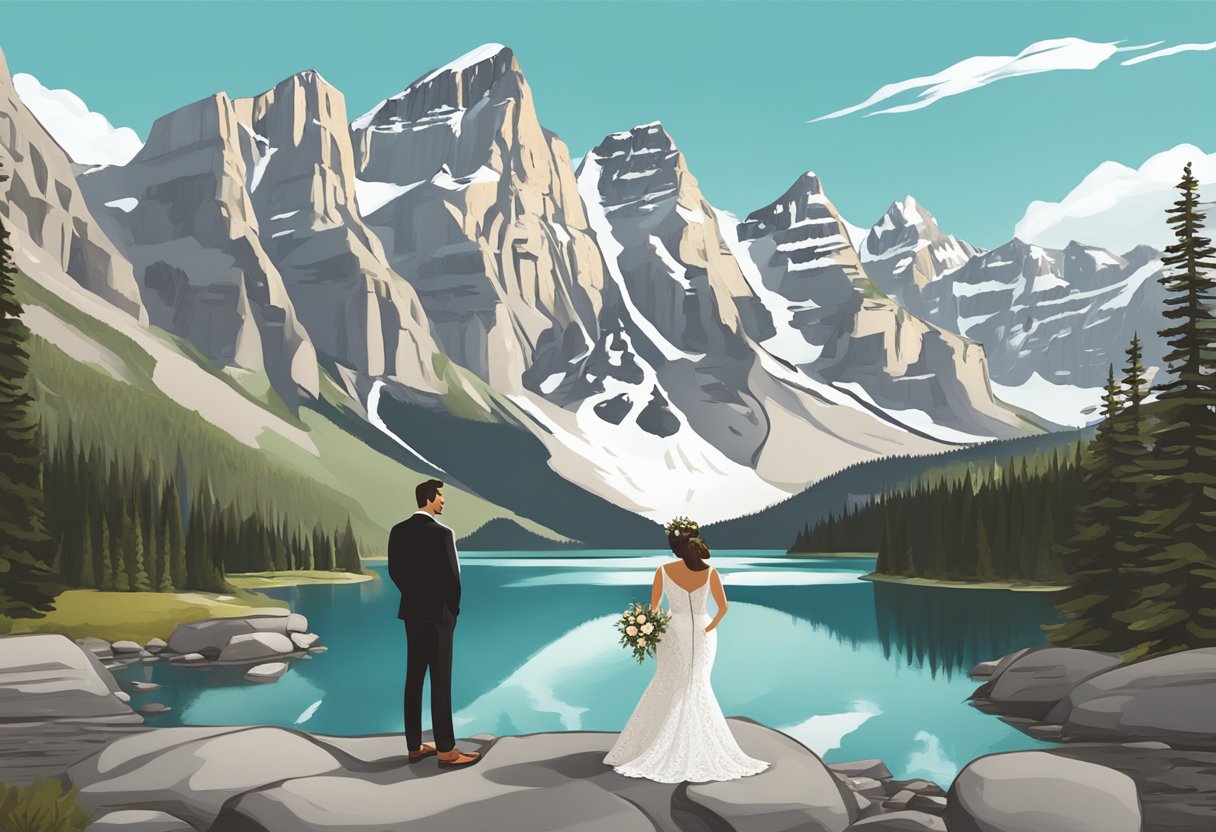 A couple discusses elopement plans in Banff, Ontario