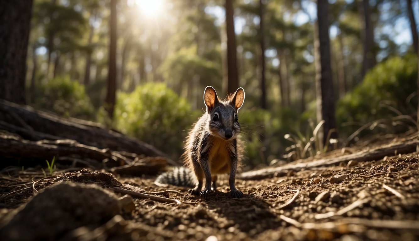 A nimble numbat scurries through the Australian bush, its sharp claws digging into the earth as it searches for termites.

The sun shines down, casting dappled shadows on the forest floor