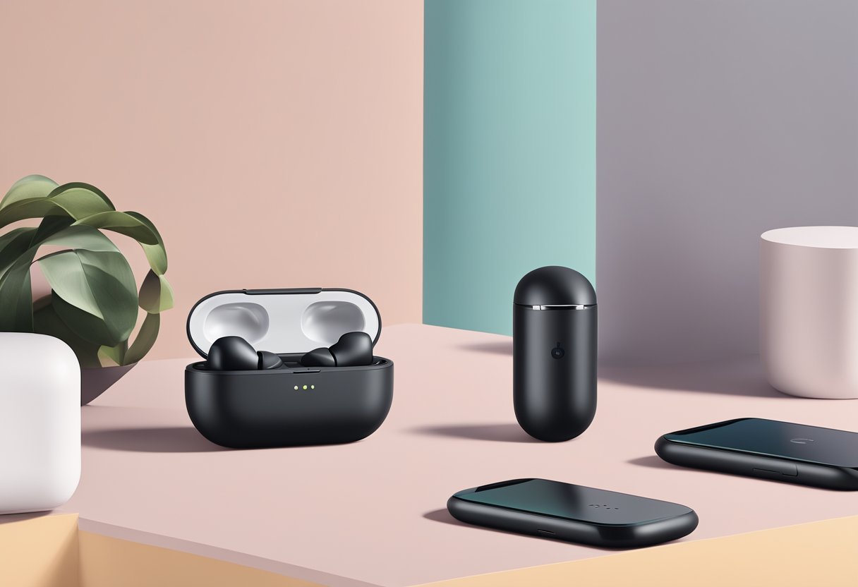 Two sets of wireless earbuds, Beats Fit Pro and Air Pods Pro, placed side by side on a sleek, modern table