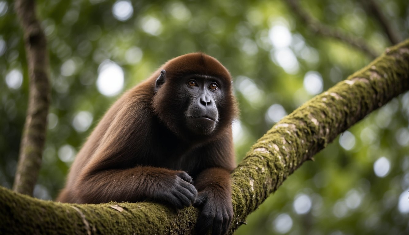 A wise woolly monkey perches on a treetop, surrounded by curious animals.

Its attentive expression suggests it's ready to answer their questions