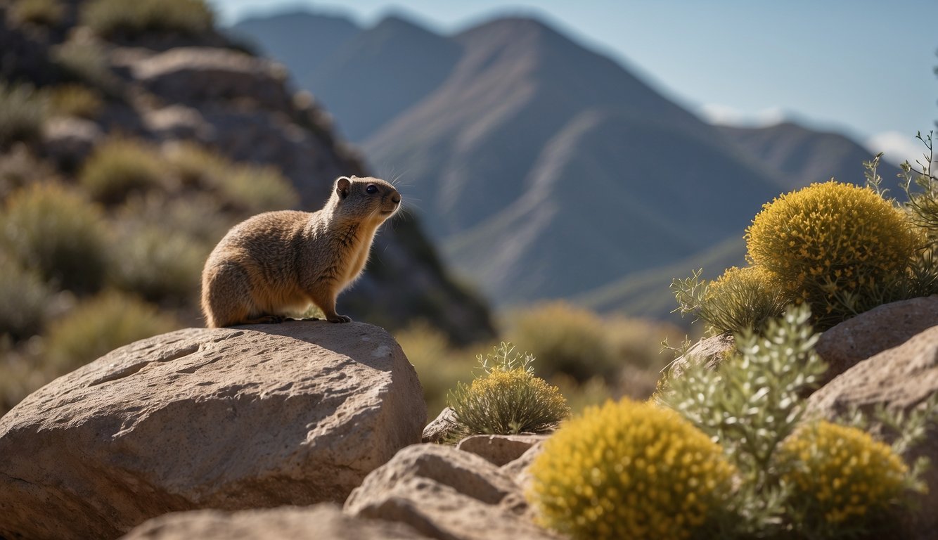 The dassie perches on a rocky outcrop, surrounded by native plants.

A human-made structure looms in the background, representing the impact of human development on its natural habitat