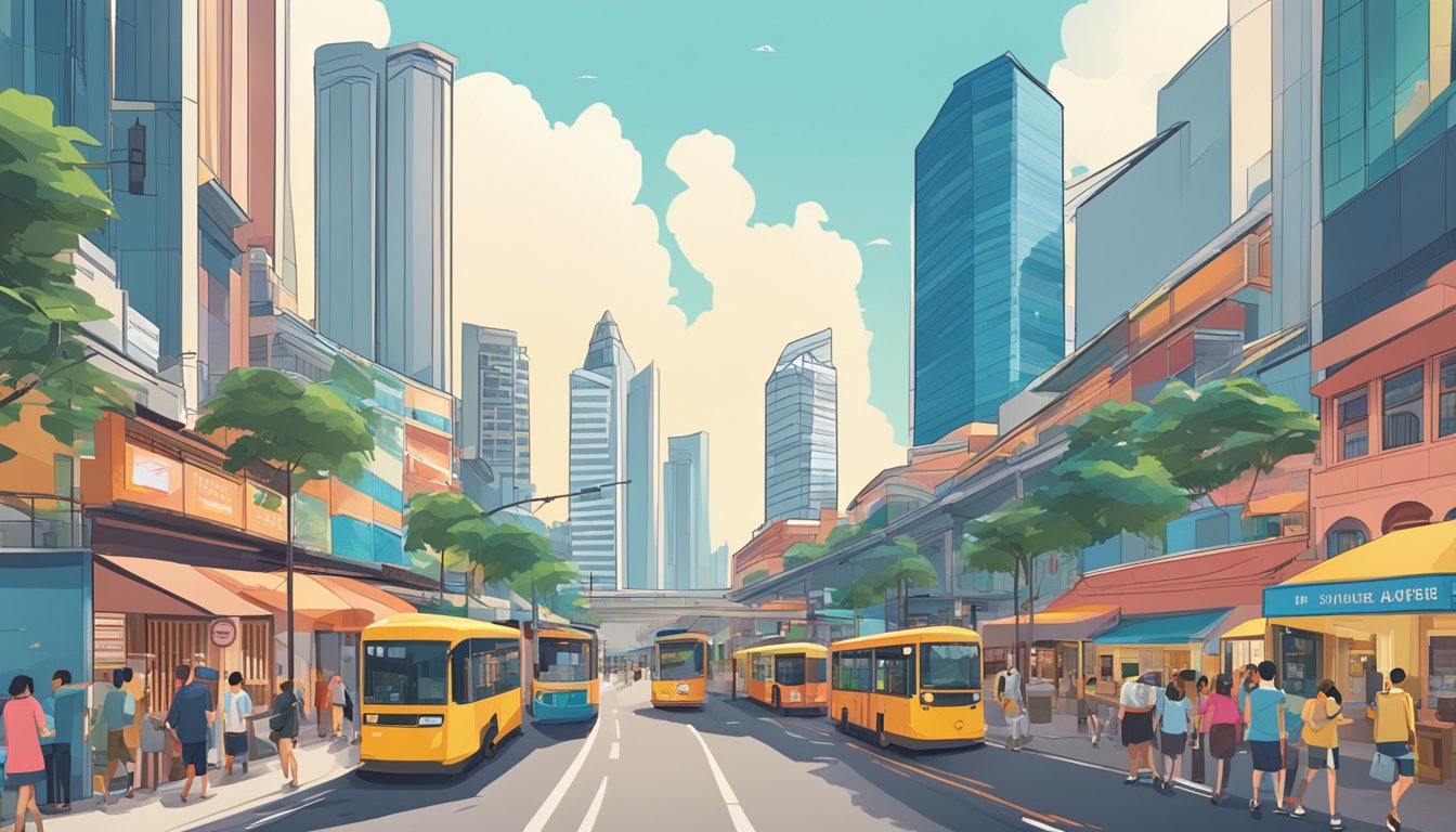 The bustling streets of Singapore, with its iconic skyline and colorful mix of modern and traditional architecture, create a vibrant and dynamic scene for an illustrator to recreate