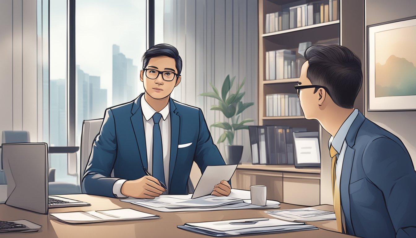 A private banker in Singapore listens attentively to a client, offering personalized financial solutions and building trust