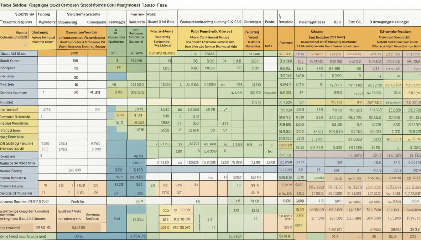 A table displaying various fees and charges for different Singapore stock brokers, with clear comparison charts and explanations