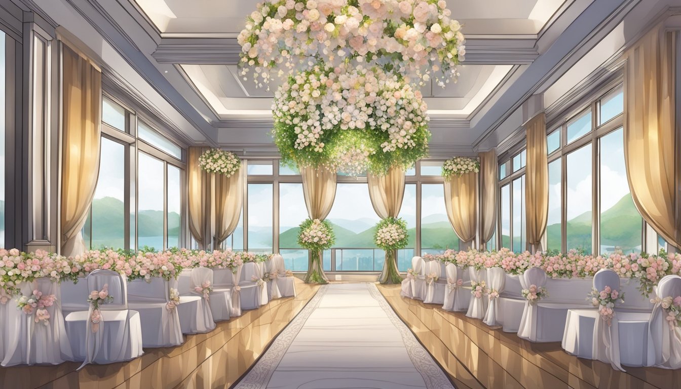 A beautiful wedding venue in Singapore, with elegant decor and stunning views. A package display showcasing various options and prices