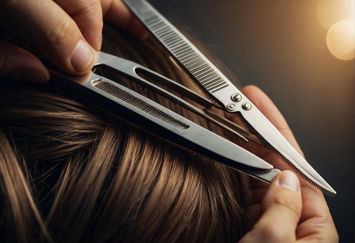A pair of advanced cutting scissors slicing through hair with precision and skill. Various cutting techniques and styles being demonstrated