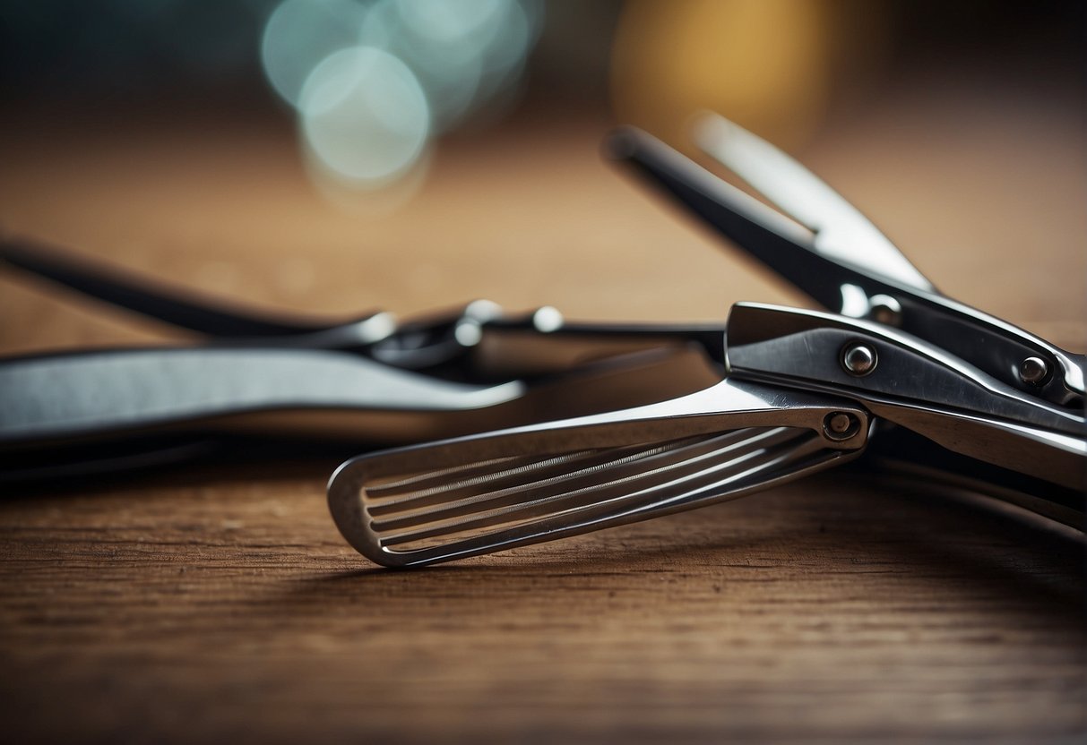 A pair of scissors cutting through layers of hair with a comb nearby