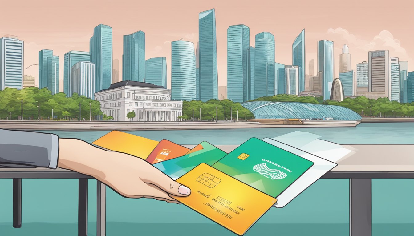 A hand reaches for the Spree Card on a table, with cashback and Singapore landmarks in the background
