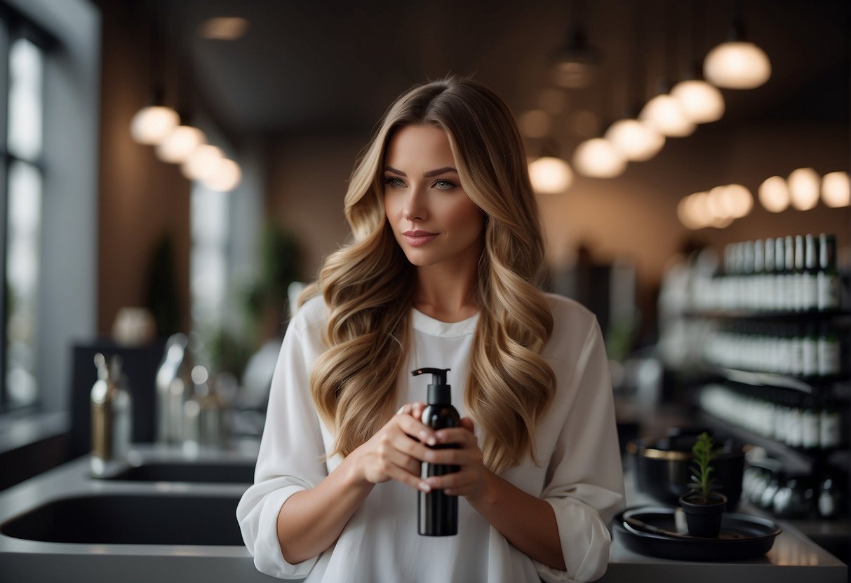 A person avoiding heat styling and using gentle hair care products to promote faster hair growth