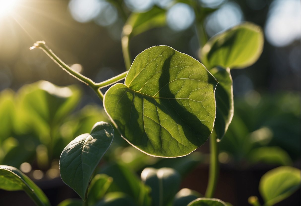 A plant's leaves grow rapidly over a month, reaching outwards and unfurling in the sunlight