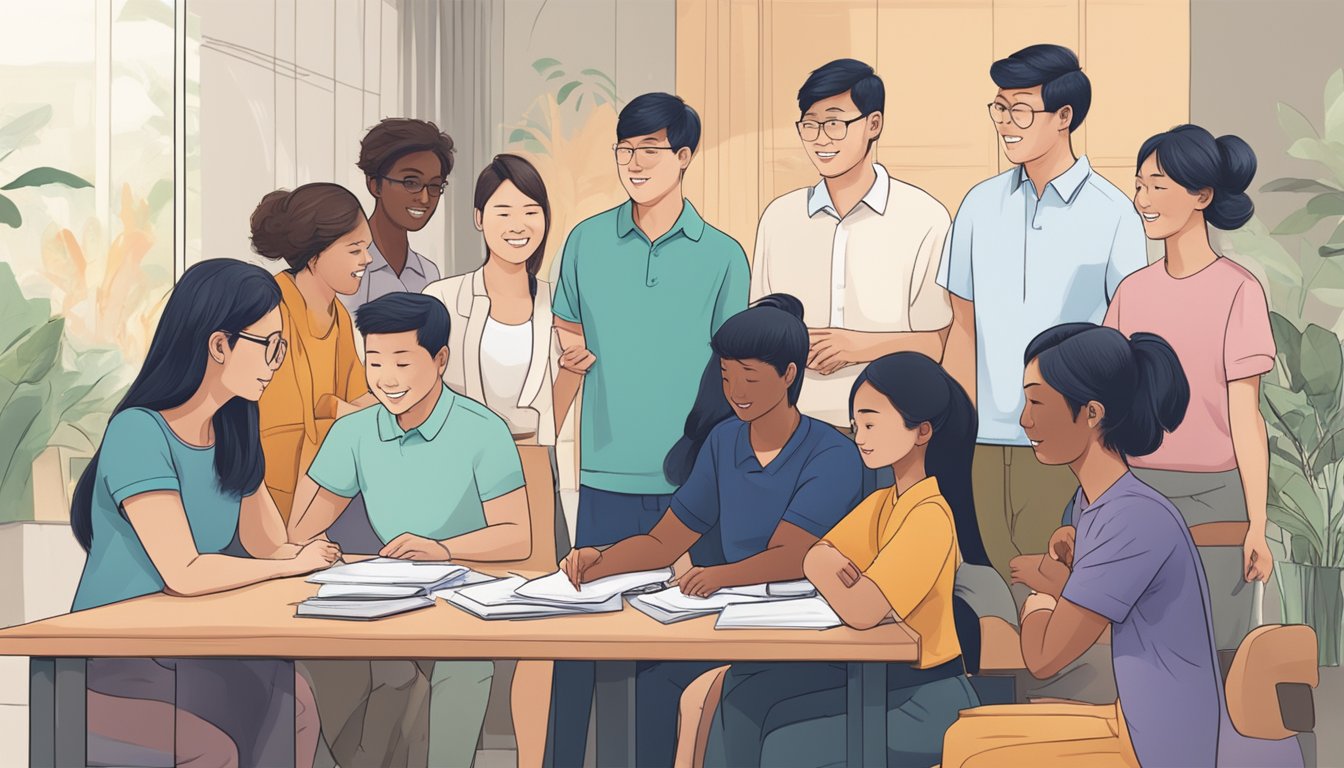 A diverse group of people receiving support beyond financial aid in Singapore