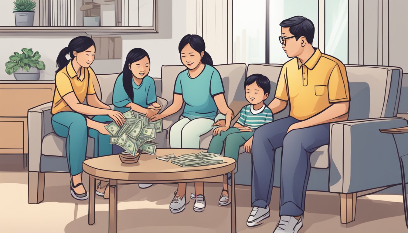 Families accessing financial assistance resources in a Singaporean setting. No human subjects or body parts