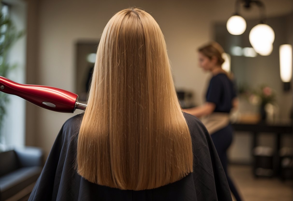 A woman's hair being smoothed and straightened using natural methods, without the use of a flat iron