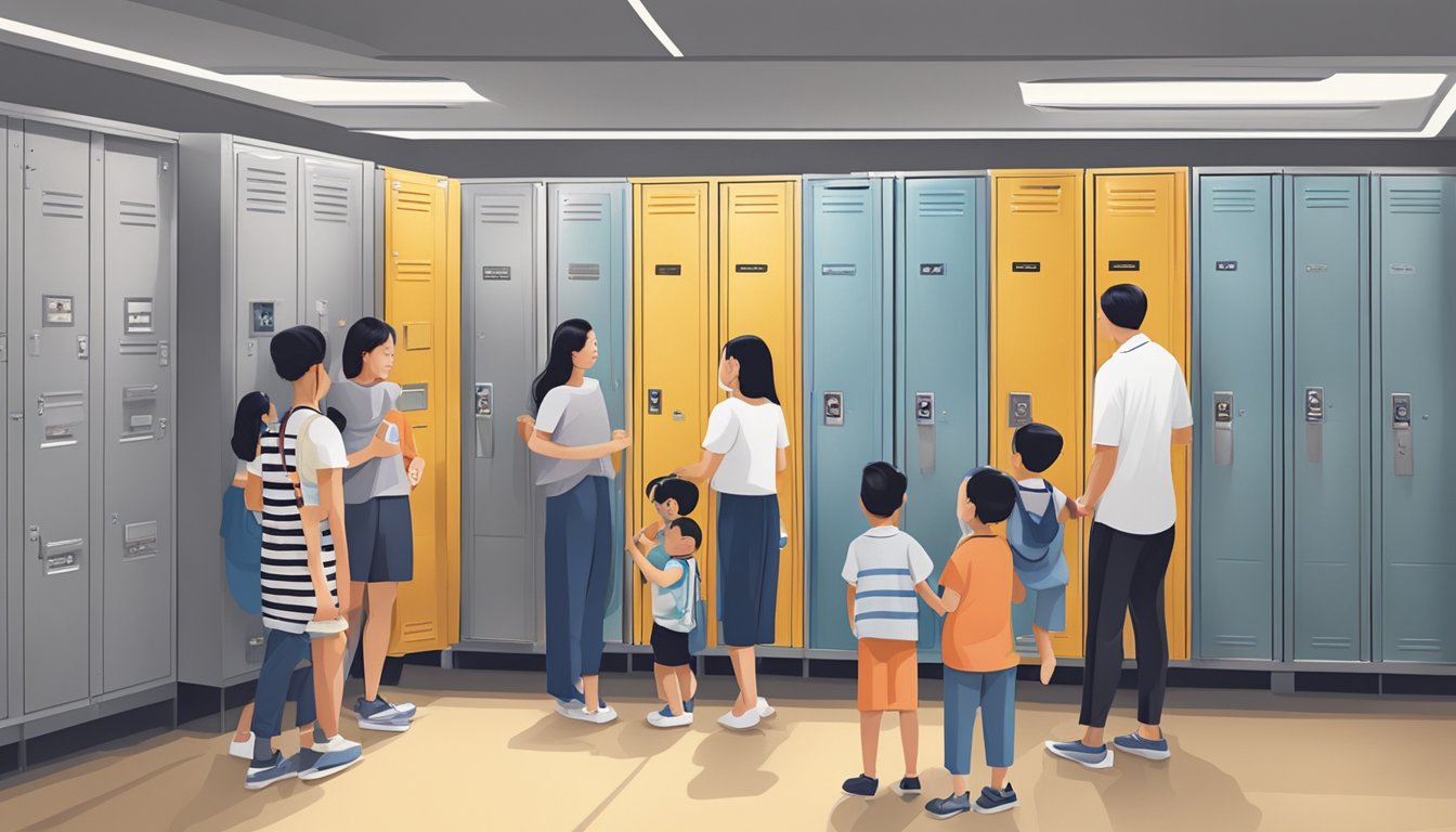 Families and event attendees accessing convenient stadium lockers in Singapore